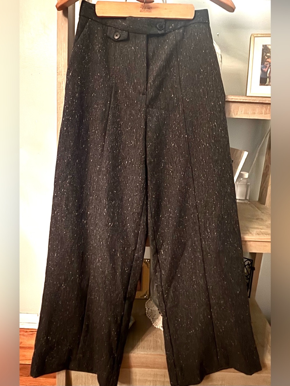 Nordstrom Dark Charcoal Speckled Wide-Leg Wool Blend Trousers Size ladies 4